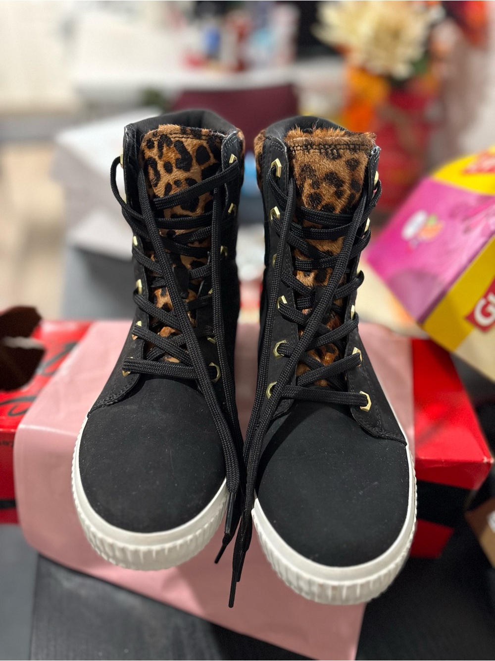Timberland Leopard Print High Top Sneakers